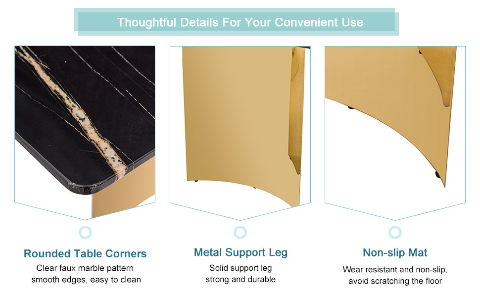 Table And Chair Set.The Table Has A Glass Tabletop With Imitation Marble Pattern Stickers And Stainless Steel Golden Table Legs. Paried With Comfortable Chairs With Pu Seats And Metal Legs. Gold Black Seats 6 Glass Metal