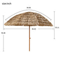 8'Thatch Patio Tiki Umbrella Tropical Palapa Raffia Tiki Hut Hawaiian Hula Beach Umbrella,Straw Umbrella Brown Half Circle No Foundation Needed Manual Garden & Outdoor Beach Year Round Use Gazebos Polyethylene Anchored Oxford Fabric