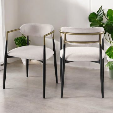 Jaramillo Beige Linen & Black Finish Side Chair Set Of 2 Beige Linen,Metal,Synthetic Wood