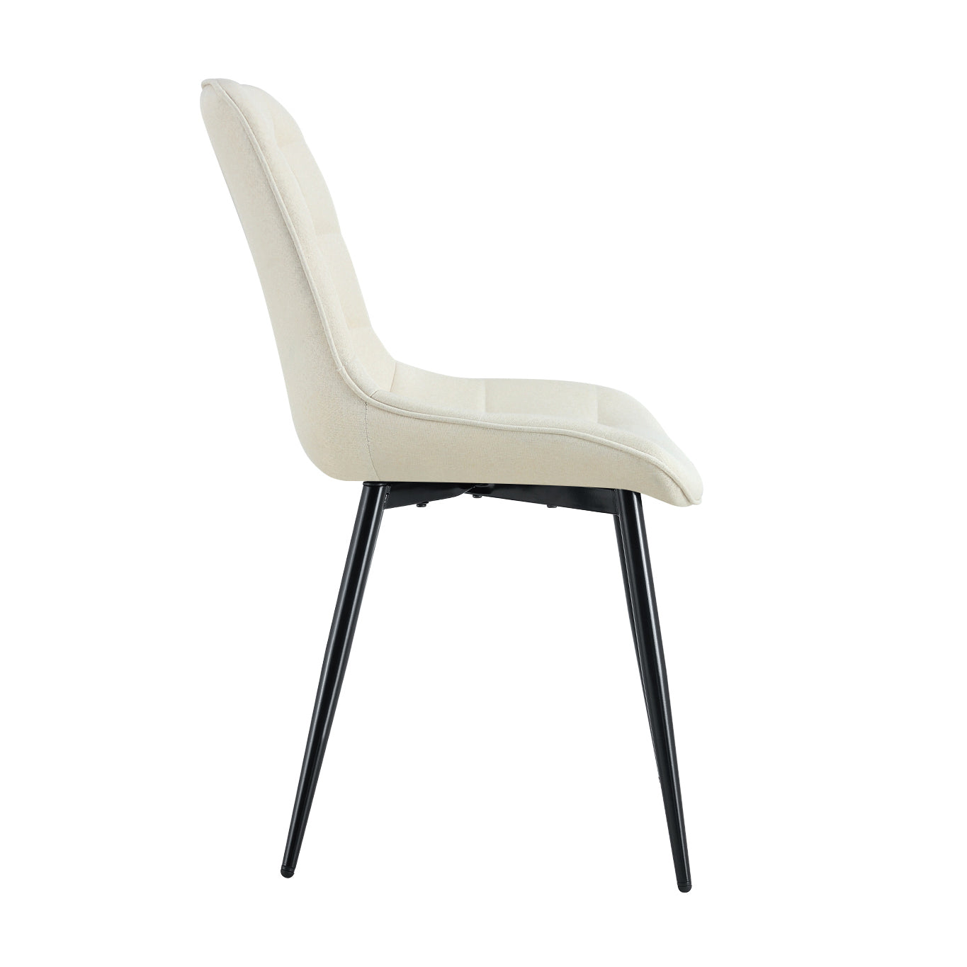 Modern Creamy White Fabric Dining Chair With Stylish Grid Pattern Cream White Pu