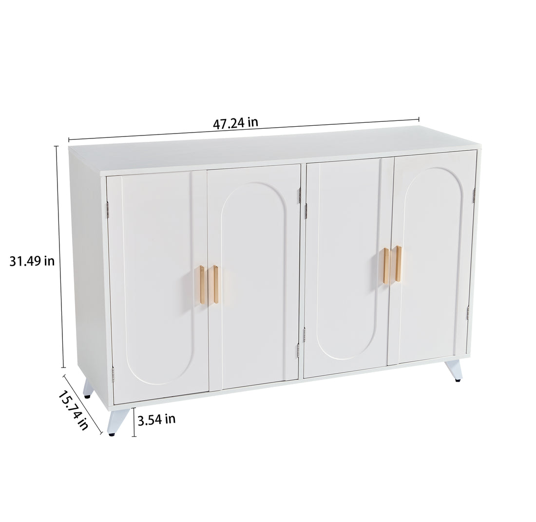 Sideboard Buffet Cabinet With 4 Doors And Removable Shelves, For Living Room, Dining Room, Ivory White White Dining Room American Design,American Traditional Particle Board Particle Board