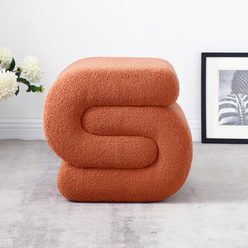 Modern Teddy Fabric Ottoman,Upholstered Footstoo, Comfortable Teddy Fabric Vanity Stool,S Shape Small Makeup Stool, Under Desk Ottoman For Living Room, Bedroom, Entrance Orange Orange Velvet