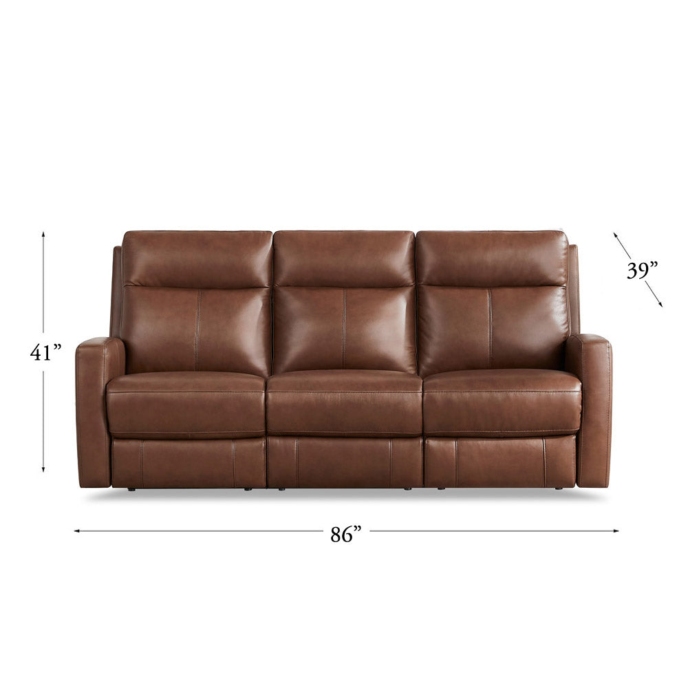 Vienna Power Headrest Zero Gravity Reclining Sofa Brown Genuine Leather Wood Primary Living Space Medium Firm Tight Back Mid Century Modern Eucalyptus Square Arms Memory Foam Leather 3 Seat