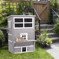 Pawhut 3 Story Cat House Feral Cat Shelter, Outdoor Kitten Condo With Raised Floor, Asphalt Roof, Escape Doors, Jumping Platforms, Grey Grey Wood