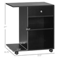 Vinsetto Printer Table Desk, Rolling Cart Stand With Wheels And Adjustable Shelf Black Particle Board