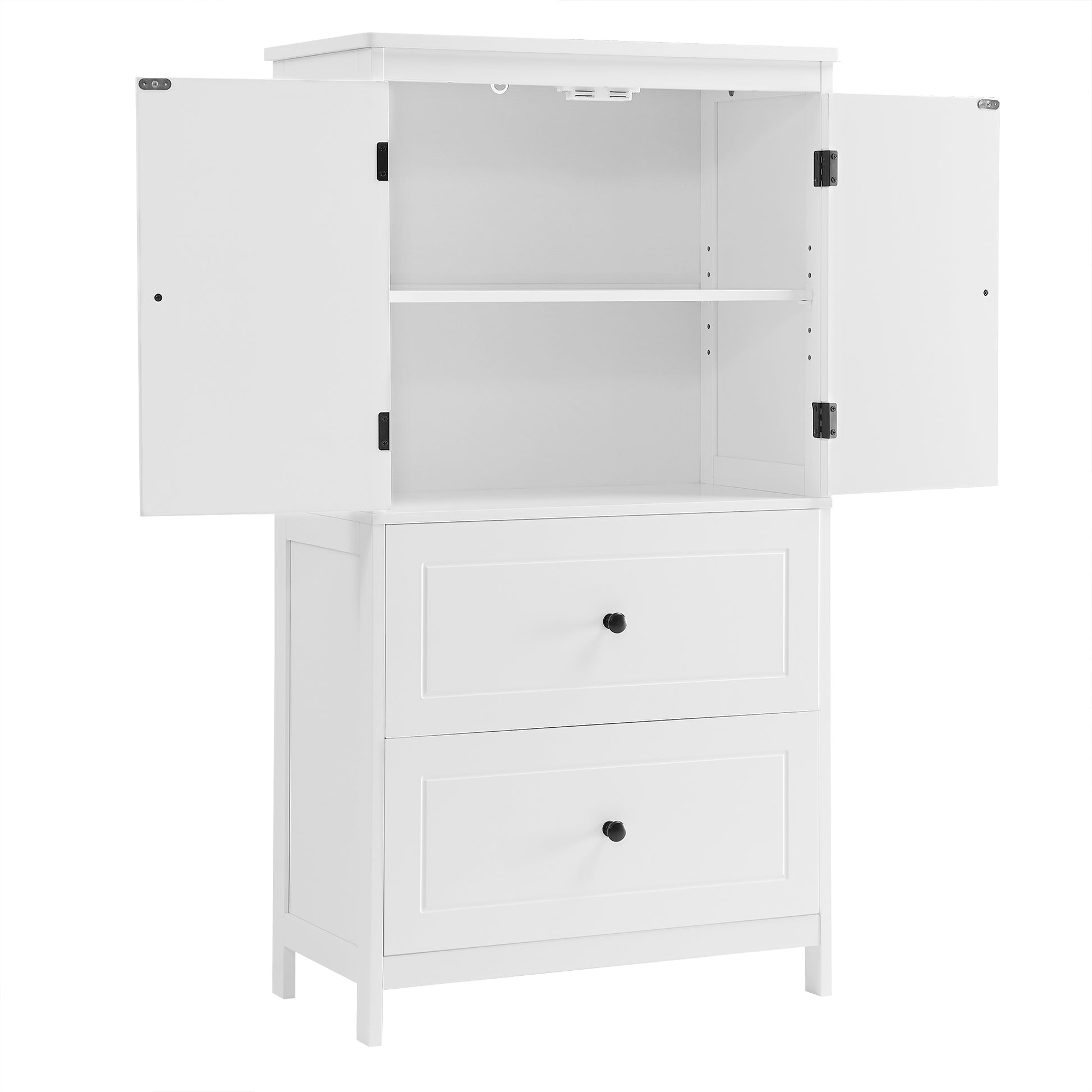 Bathroom Storage Cabinet, Cabinet With Two Doors And Drawers, Adjustable Shelf, Mdf Board, White White Mdf