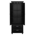 Tall Storage Cabinet With Two Drawers For Bathroom Office, Black Black Mdf