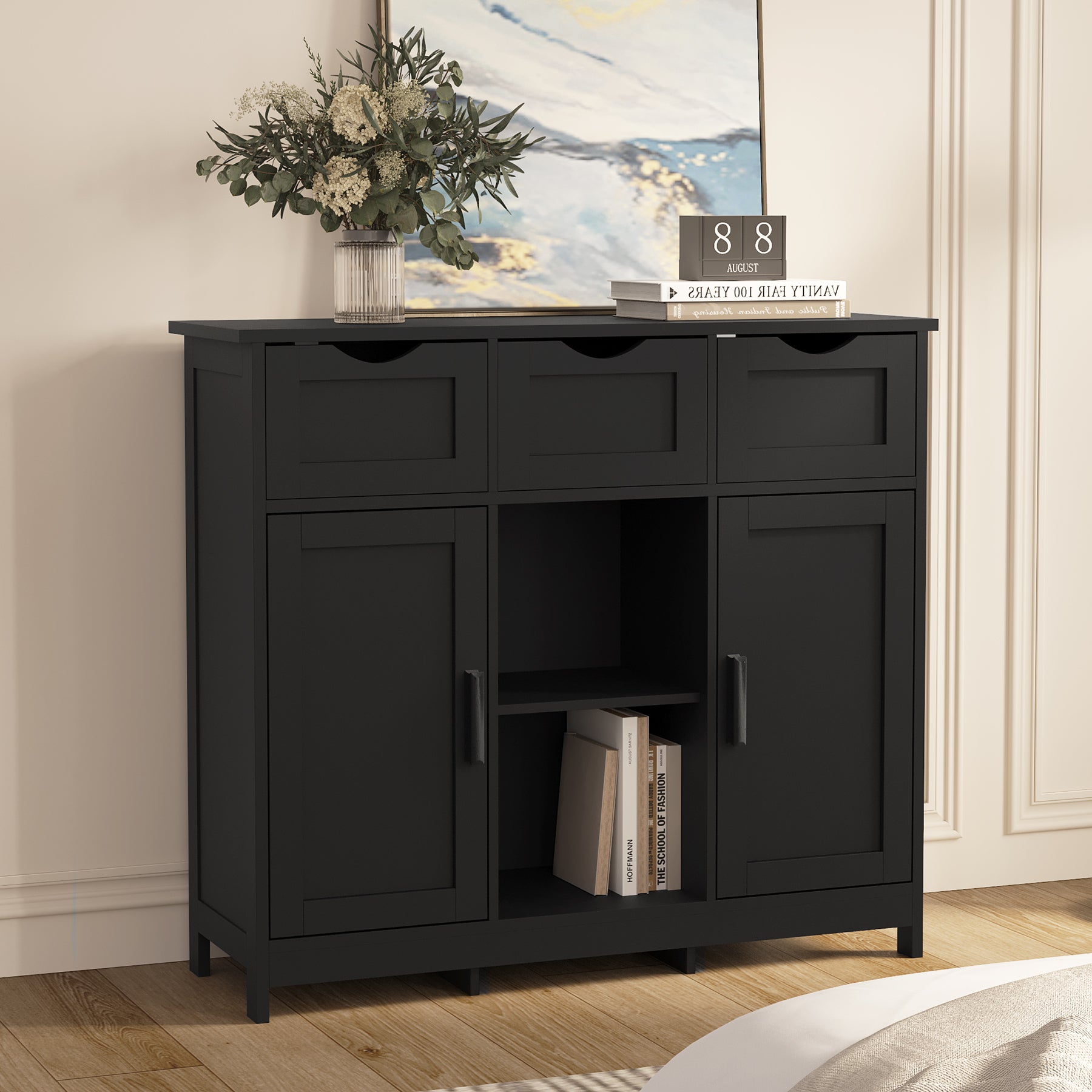 Storage Cabinets,Wooden Floor Cabinet,With Drawers And Shelves Storage Cabinets,Accent Cabinet For Living Room,Bedroom,Bathroom Furniture Home Decor Black Black Particle Board