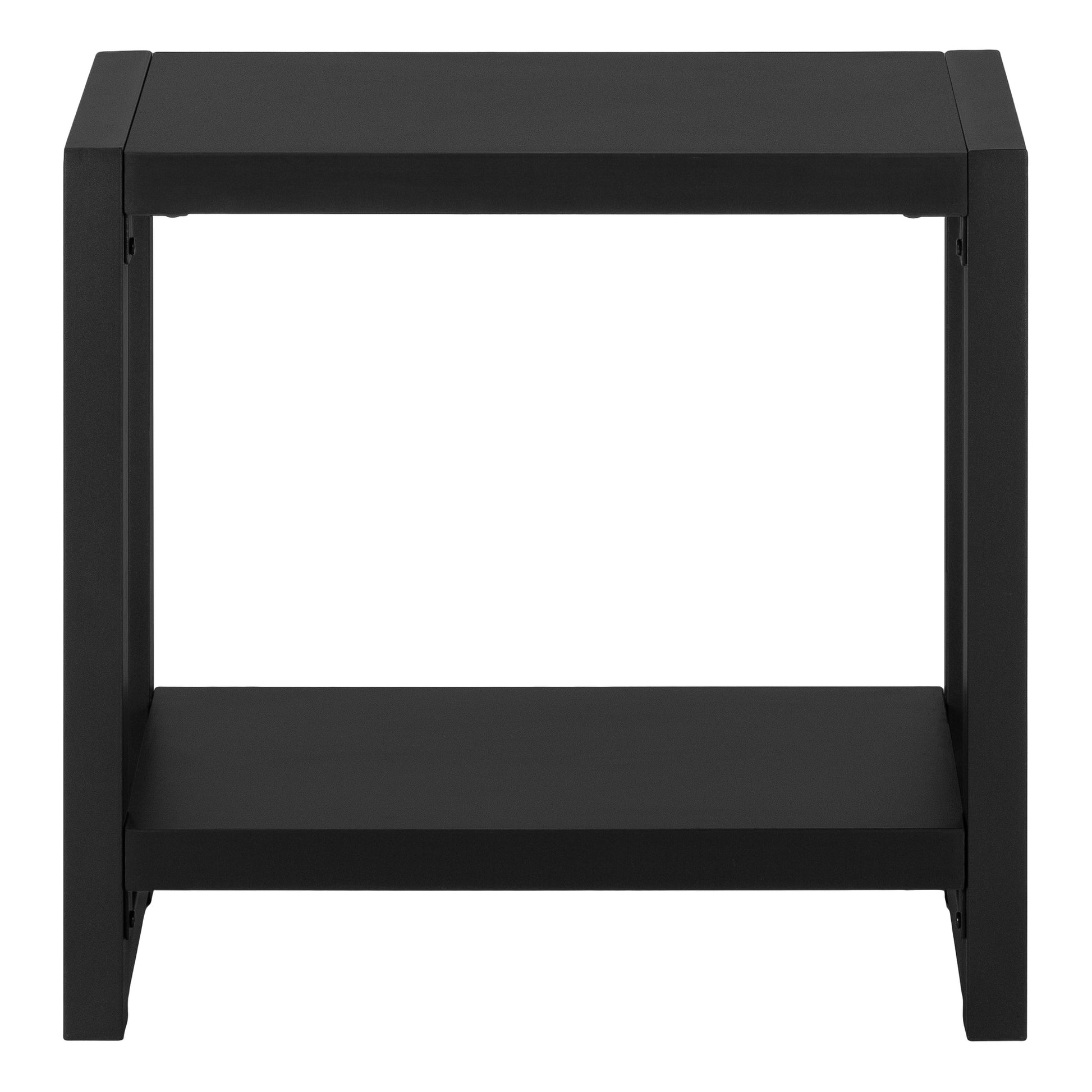 Accent Table, Side, End, Narrow, Small, 2 Tier, Living Room, Bedroom, Black Laminate, Black Metal, Contemporary, Modern Black Particle Board