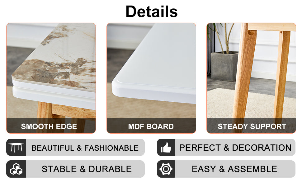 White Stone Burning Tabletop With Rubber Wooden Legs, Foldable Computer Desk, Foldable Office Desk,4 Modern Chairs Can Rotate 360 Degrees,The Seat Cushion Is Made Of Pu Material. Zd 1545Sc 003 White Sintered Stone