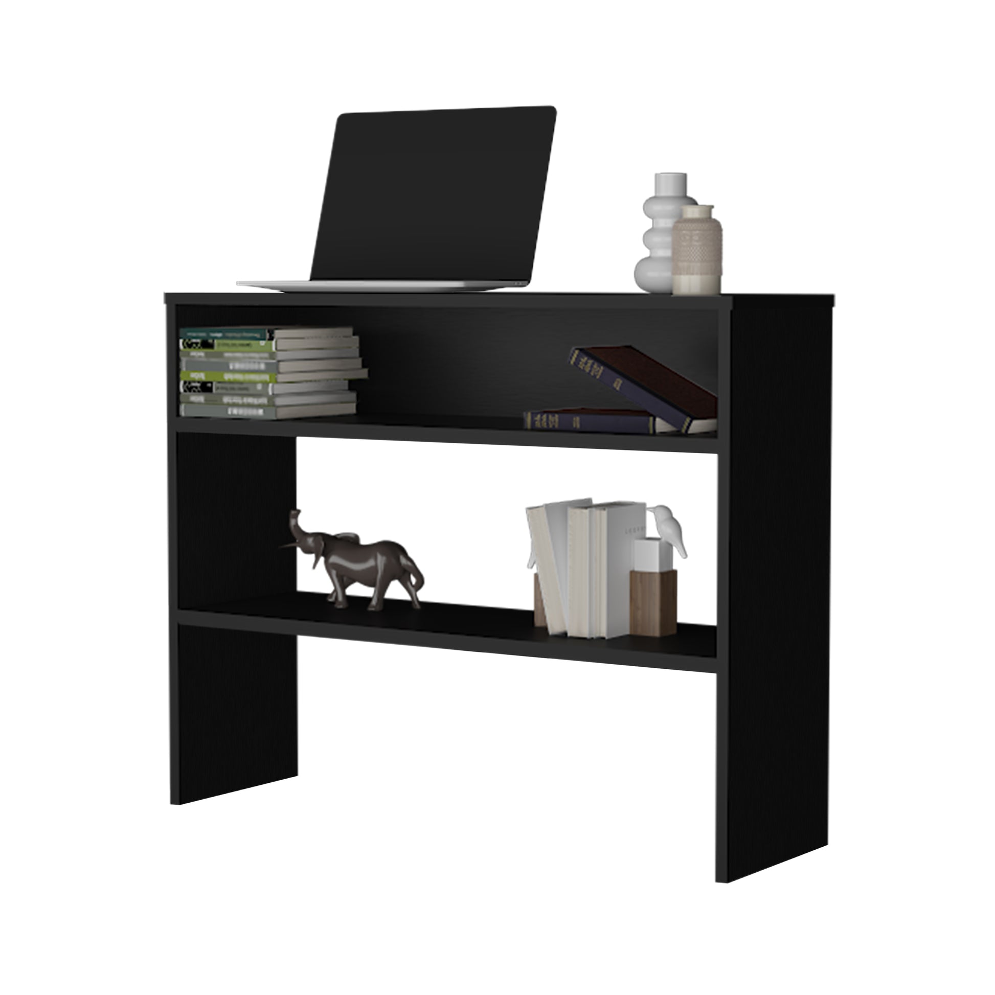 Vail Console Table In Melamine With Open Storage, Black Freestanding 1 2 Shelves Black Primary Living Space Modern Particle Board Melamine