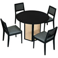 5 Piece Rattan Round Dining Table Set, Wood Table With Hexagonal Base And Upholstered Chairs For Dining Room, Kitchen,Indoor Use, Black Gray Wood Dining Room Solid Wood Rubberwood Round Dining Table With Chair Wood Wood Black Seats 4 Traditional Round