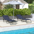 Outsunny Folding Chaise Lounge Pool Chair Set Of 2, Patio Sun Tanning Chair, Outdoor Lounge Chair W Reclining Back, Pillow,Mesh & Bungee Seat For Beach, Dark Blue Blue Steel