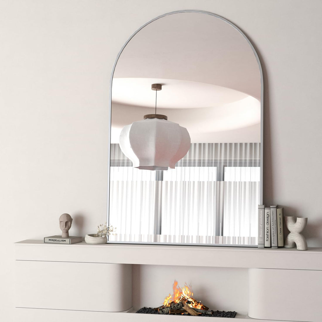 Silver 24X32 Inch Metal Arch Barhroom Mirror Silver Classic Mdf Glass Aluminium