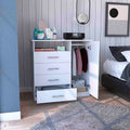 4 Drawer Dresser, One Open Shelf, Superior Top, Single Door Cabinet, White White Solid Wood Mdf Engineered Wood