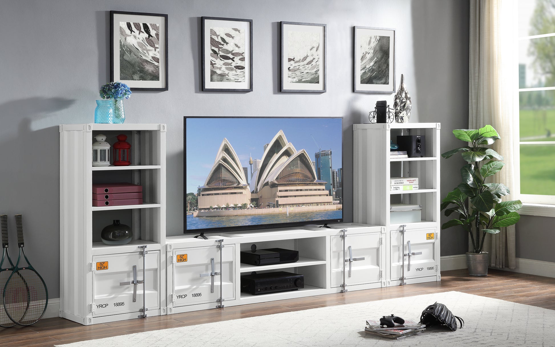 White Left Side Pier With Metal Door 2 Or Less White Horizontal Primary Living Space Open Back Industrial With Doors Metal