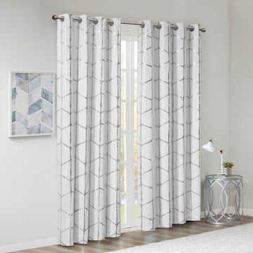 Total Blackout Metallic Print Grommet Top Curtain Panel Only 1 Pc Panel White Silver Polyester