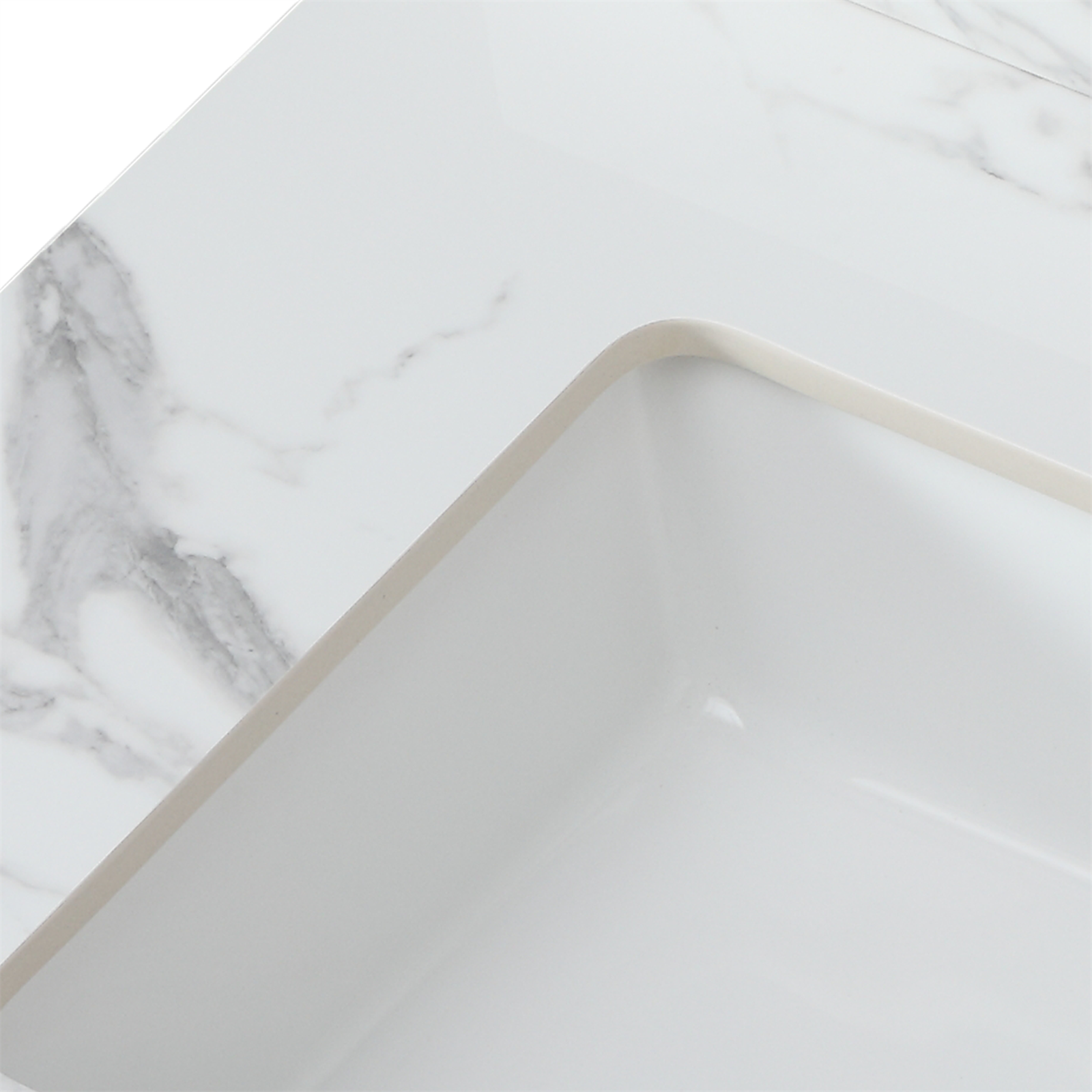 31"X22"Bathroom Vanity Top,Sintered Stone Carra Whitebarthroom Vanity Sink Tops With Rectangular Undermount Ceramic Sink With Vanity Backsplash, Three Faucet Hole Bathroom Vanity Countertop White