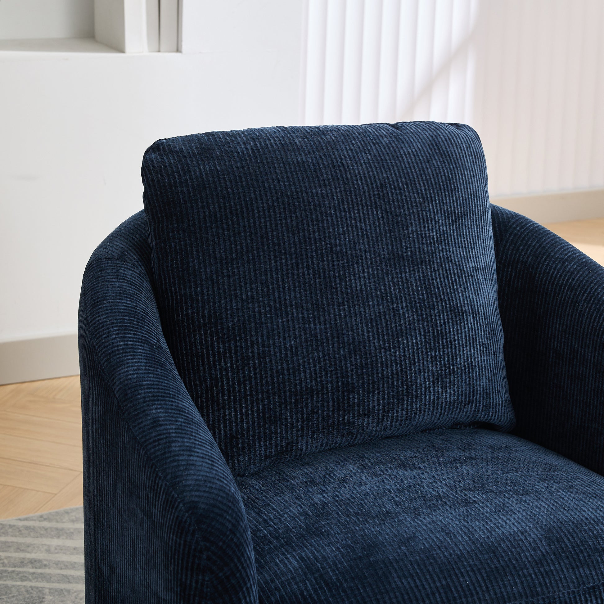 30.3"W Swivel Accent Barrel Chair And Comfy Round Accent Single Sofa Chair, 360 Degree Club Chair, Lounge Armchair For Living Room Bedroom Nursery.Navy Navy Chenille