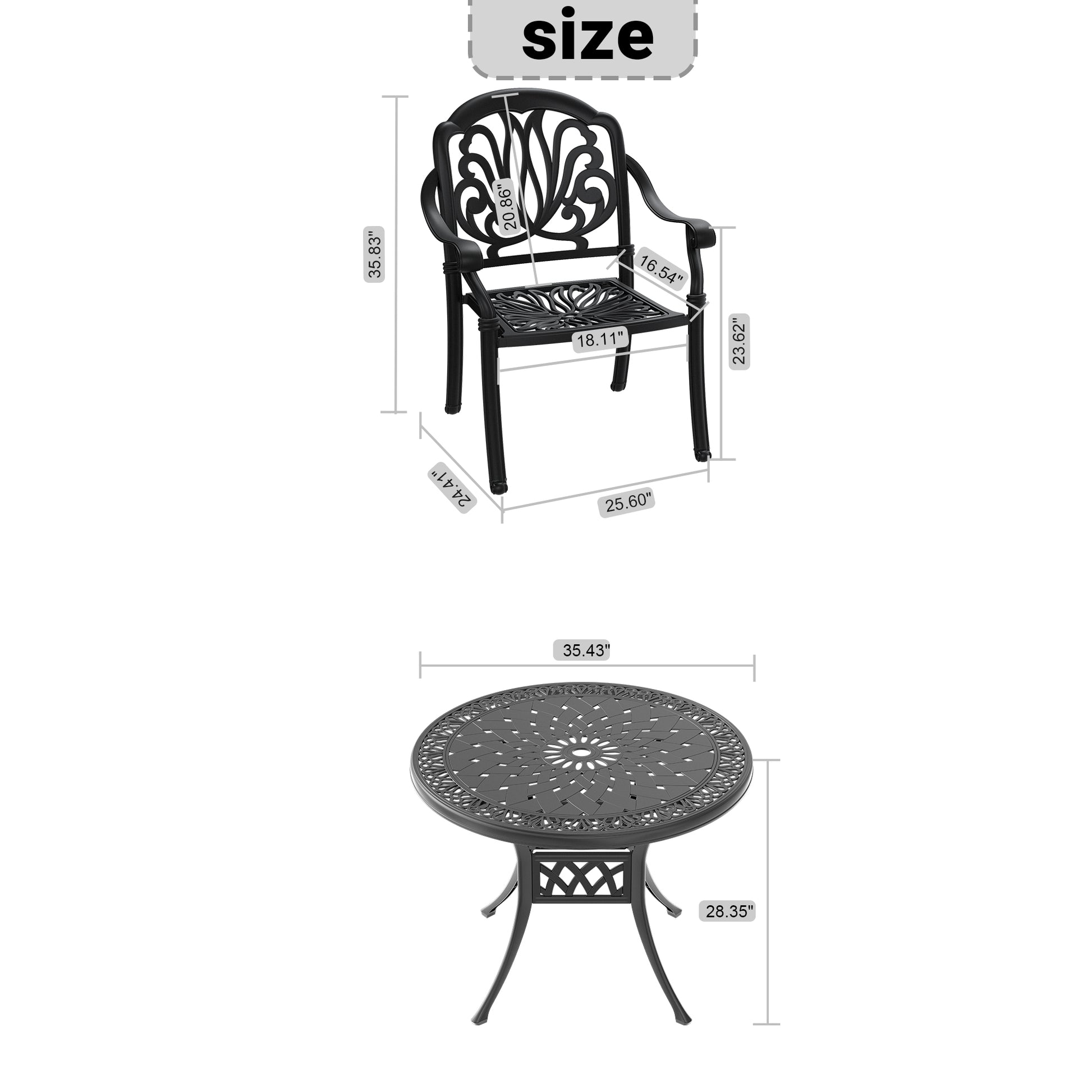 Cushions In Random Colors 5 Piece Set Of Cast Aluminum Patio Furniture With Cushions Yes Dining Set Black Seats 4 Rust Resistant Frame Water Resistant Cushion Garden & Outdoor Complete Patio Sets