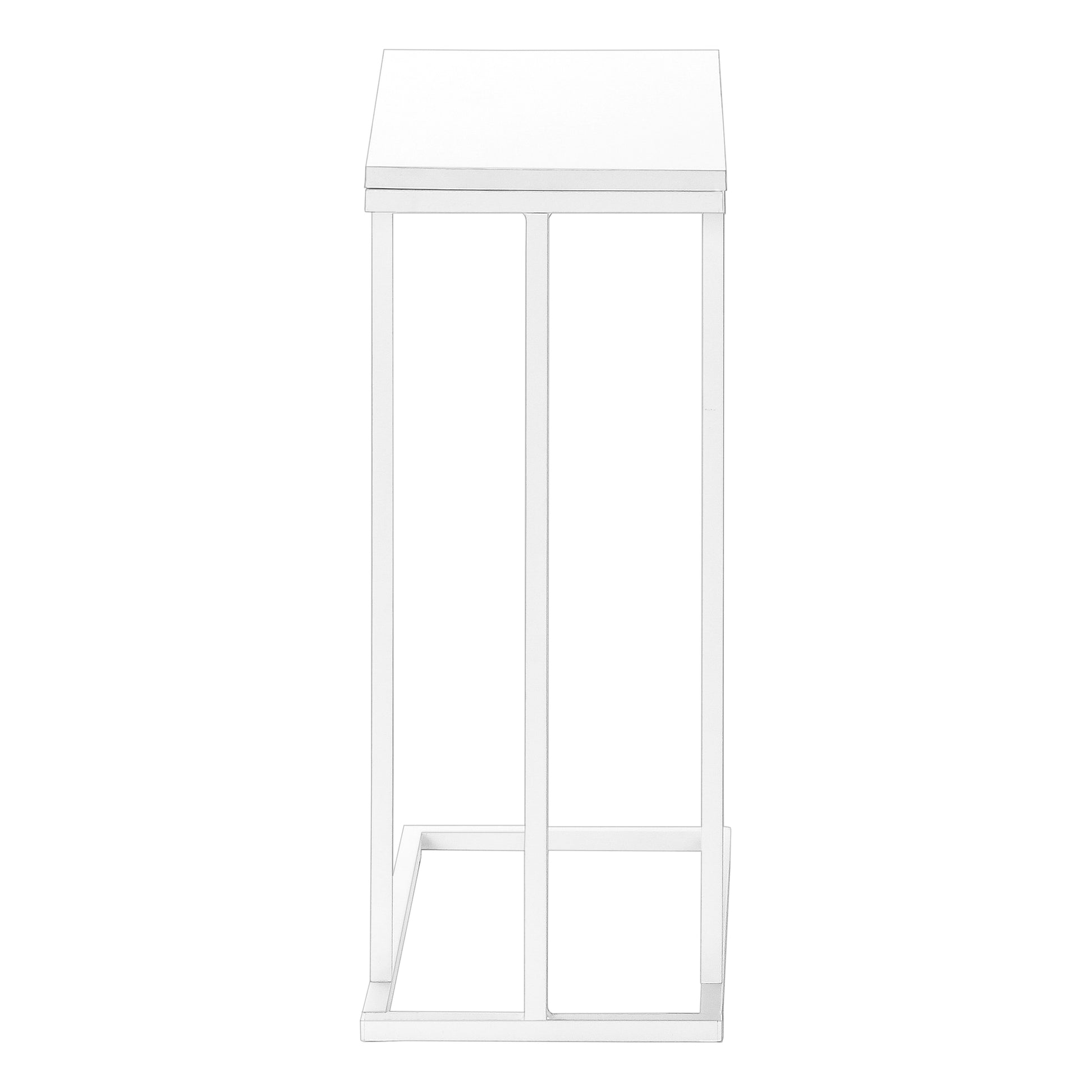 Accent Table, C Shaped, End, Side, Snack, Living Room, Bedroom, White Laminate, White Metal, Contemporary, Modern White Mdf