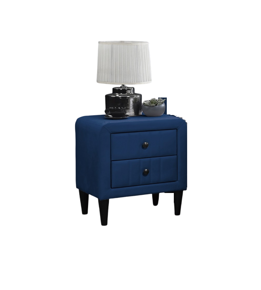 Navy Blue Color Velvet Gorgeous 1Pc Nightstand Bedside Table 2X Drawers Bedroom Furniture Sleek Design Tempered Legs Navy Blue 2 Drawers Bedroom Bedside Cabinet Classic,Contemporary,Glam,Modern Storage Velvet