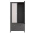 Metal Armoire Wardrobe Closet With 2 Drawers, Mirror Door And Hanging Rod, Metal Clothing Storage Cabinet, Garment Organizer With Magnetic Door Dark Grey Gray Bedroom Retro Steel