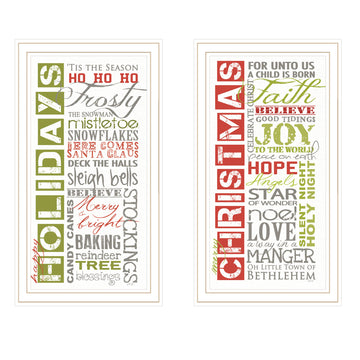 2 Piece Vignette Happy Holidays White Framed Wall Art For Living Room, Bedroom Wall Art Print For Home Decor By Marla Rae Multicolor Wood Paper