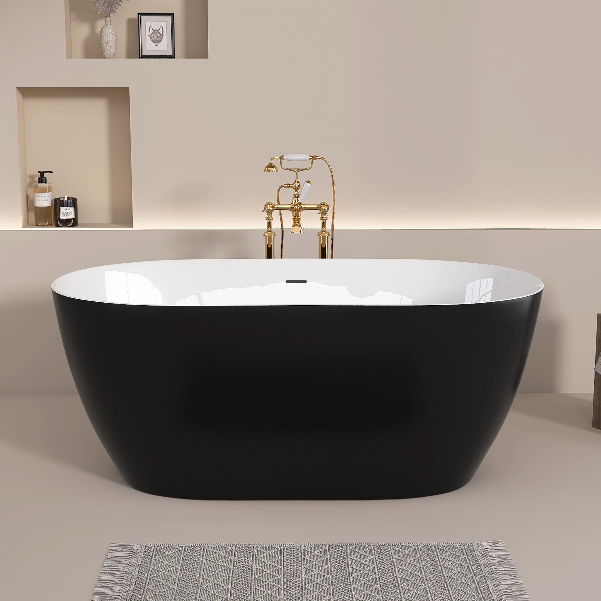 51 Inch Acrylic Freestanding Bathtub Contemporary Soaking White Tub With Overflow And Pop Up Drain Matte Black Matte Black Oval Bathroom Freestanding Tubs Polished Less Than 59 In Contemporary,Modern Soaking Center Fiberglass Acrylic