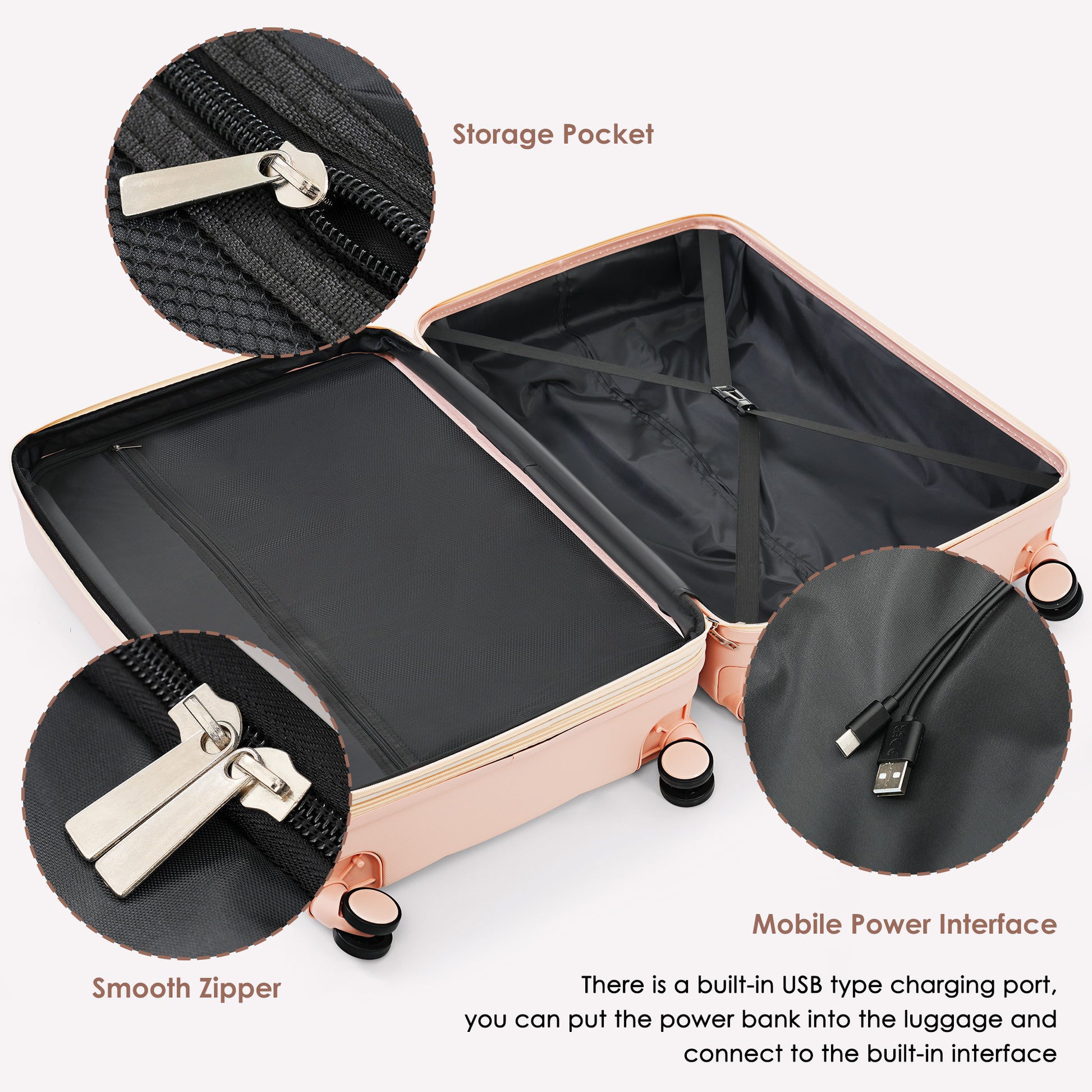 3 Piece Luggage Set With 20" Front Opening Carry On, 28" Expandable Suitcase, And Expandable Travel Bag, Pink Pink Abs