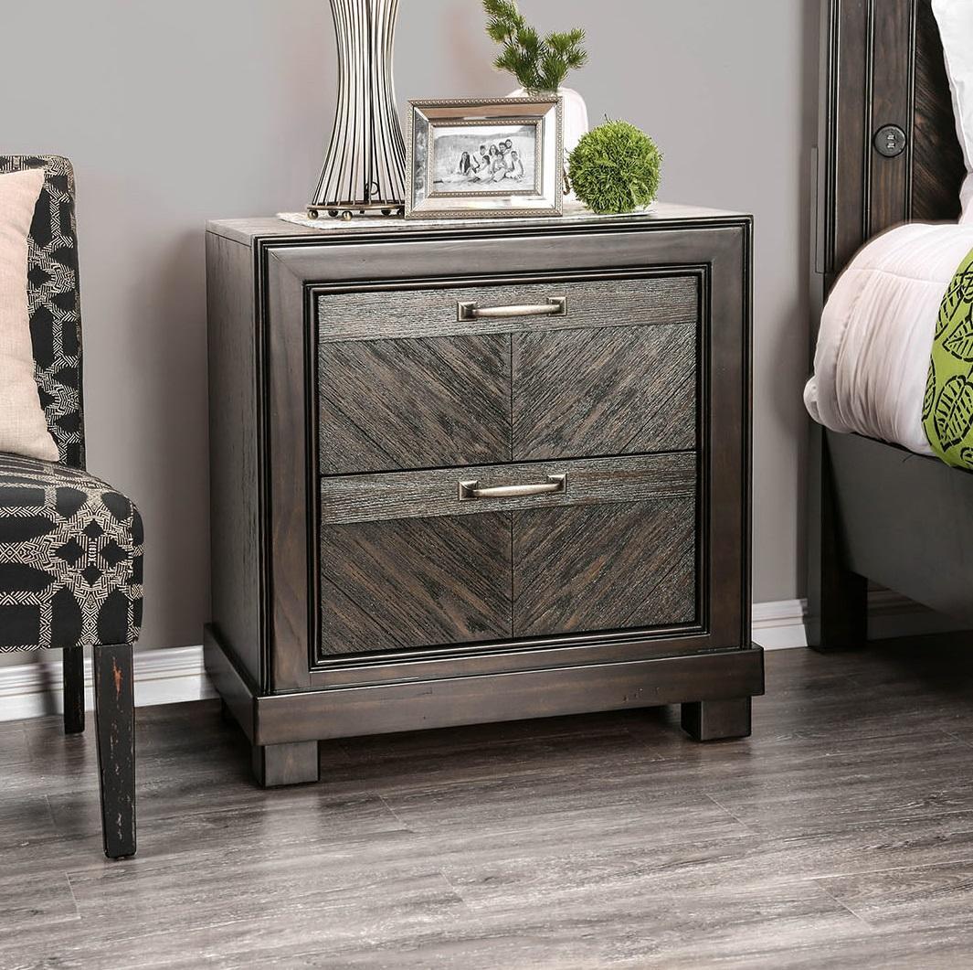 Espresso Color 1Pc Nightstand V Shape Plank Design Bedroom Furniture Bedside Table Nickel Bar Pull Solidwood 2 Storage Drawers Espresso Espresso 2 Drawers Bedroom Bedside Cabinet Contemporary,Modern,Transitional Solid Wood Espresso Solid Wood