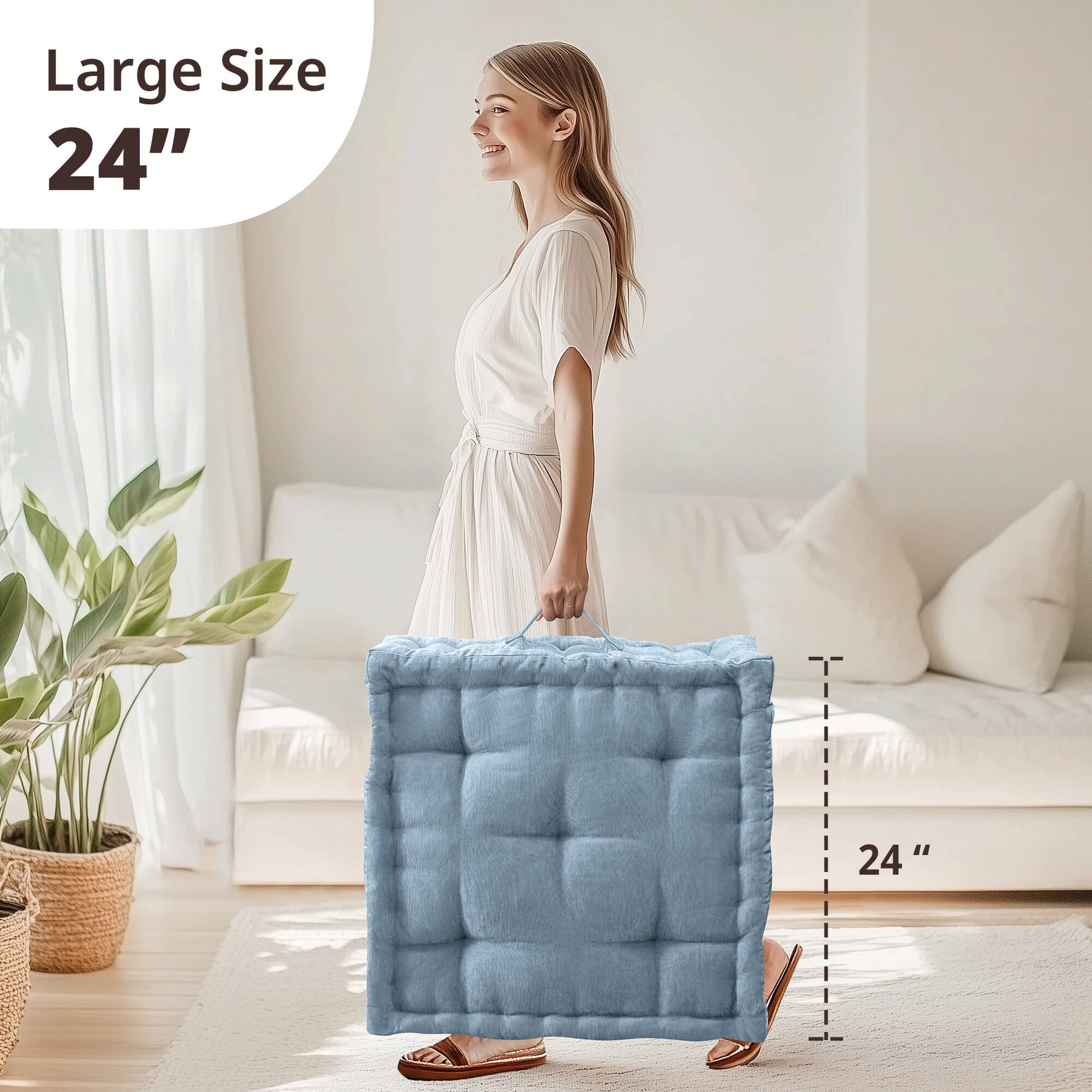 Poly Chenille Square Floor Pillow Cushion 24X24" Aqua Blue Polyester