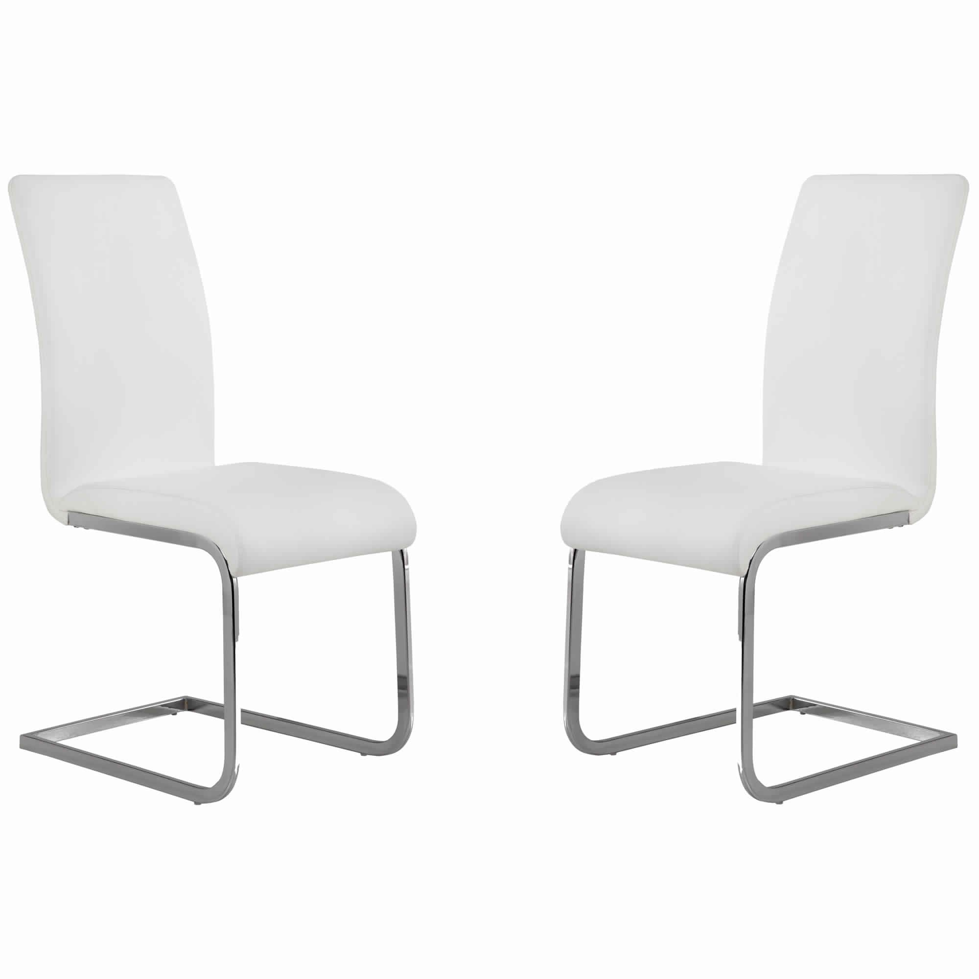 Metal Cantilever Basedining Chair, Set Of 2, White And Silver White Solid Wood