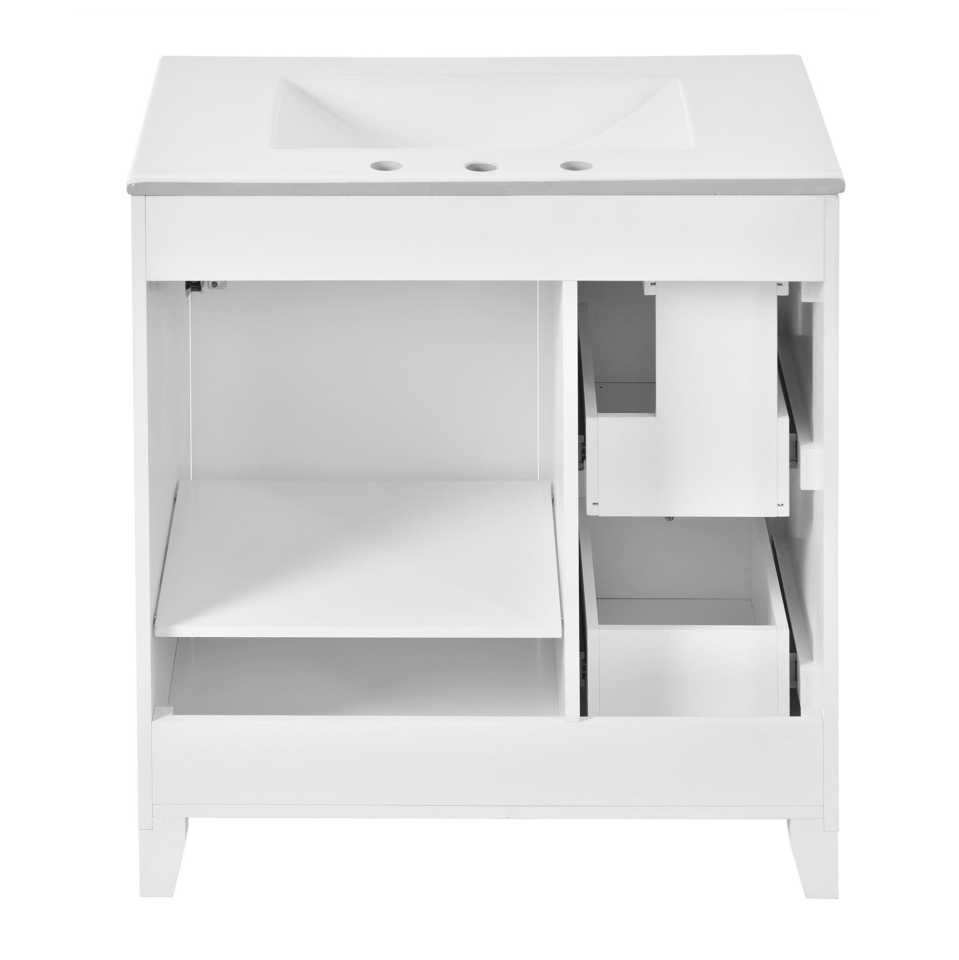 30 Inch Bathroom Vanity Cabinet With Ceramic Basin, Double Layer Drawer, Deep Drawer And Adjustable Shelf White Bathroom Solid Wood Mdf