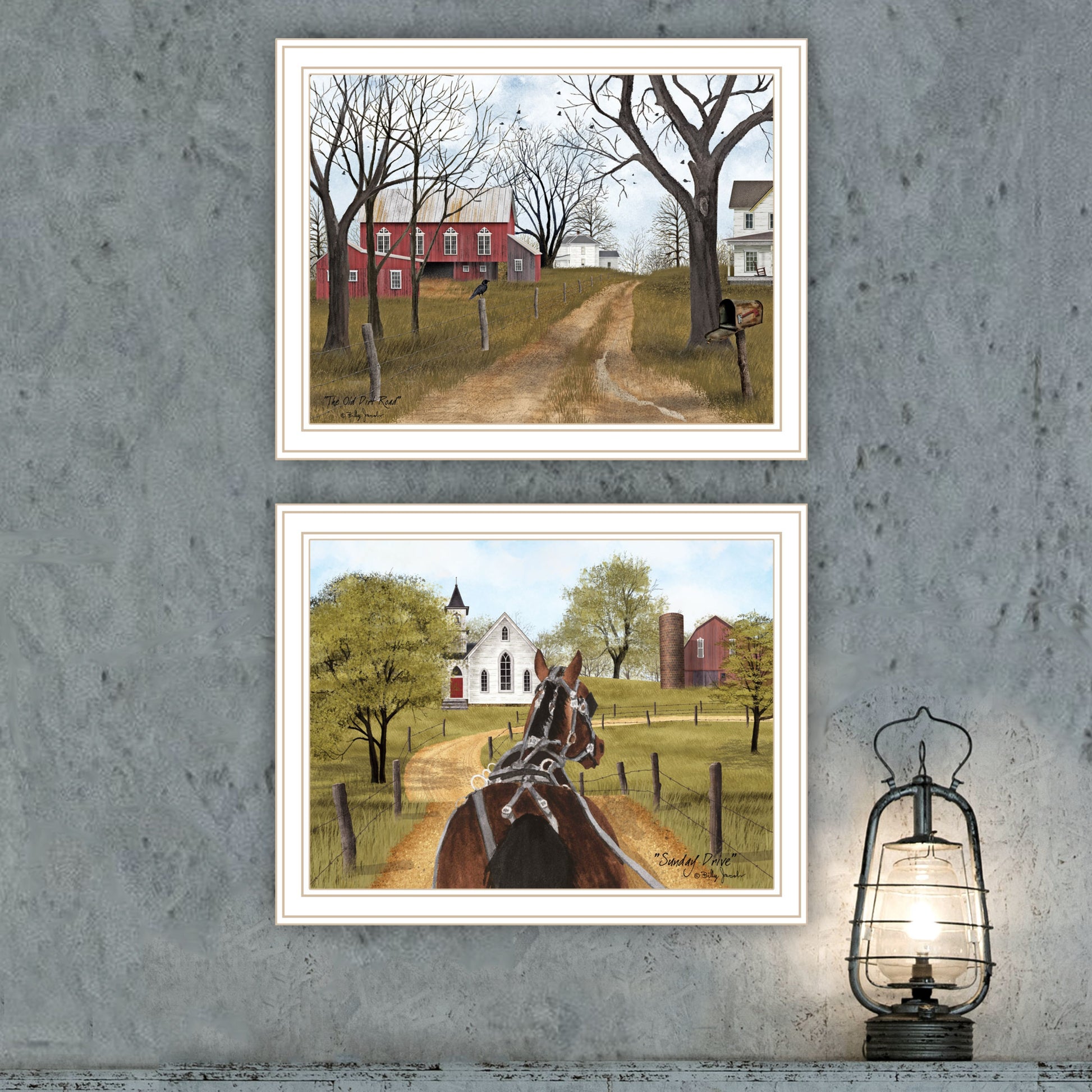 2 Piece Vignette Sunday Drive & The Old Dirt Road White Framed Wall Art For Living Room, Bedroom Wall Art Print For Home Decor By Billy Jacobs Multicolor Wood Paper