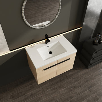 Oak 30 Inch Bathroom Vanity With Resin Countertop Sink, 2 Doors Bathroom Cabinet Set Oak Bathroom American Design Engineered Wood