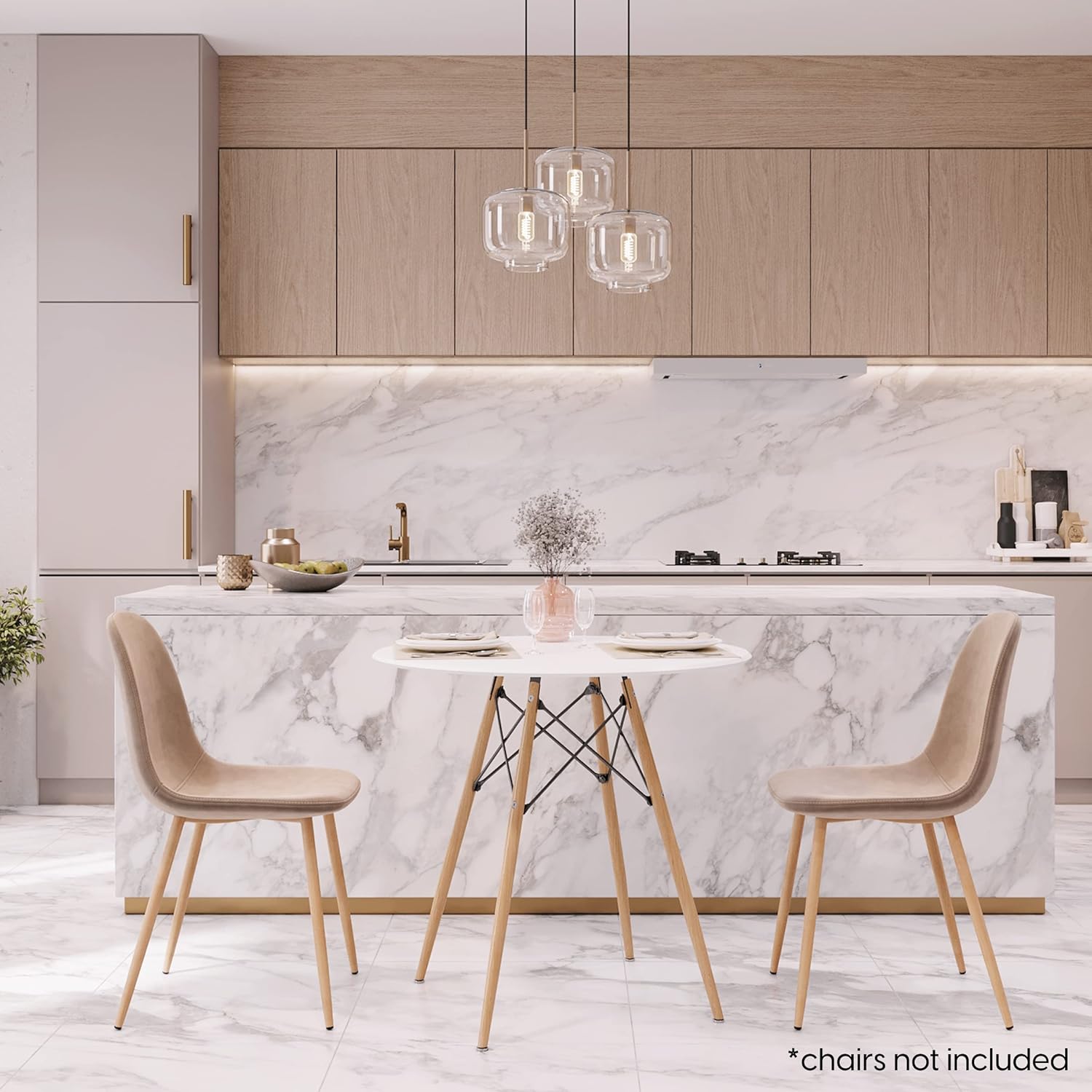 31.5" Round Dining Table Kitchen Table White Dining Table With White Mdf Desktop And Solid Wood Legs .Modern Style Coffee Table Leisure Dining Room Round Table For Kitchen Living Room White Kitchen Round Mdf