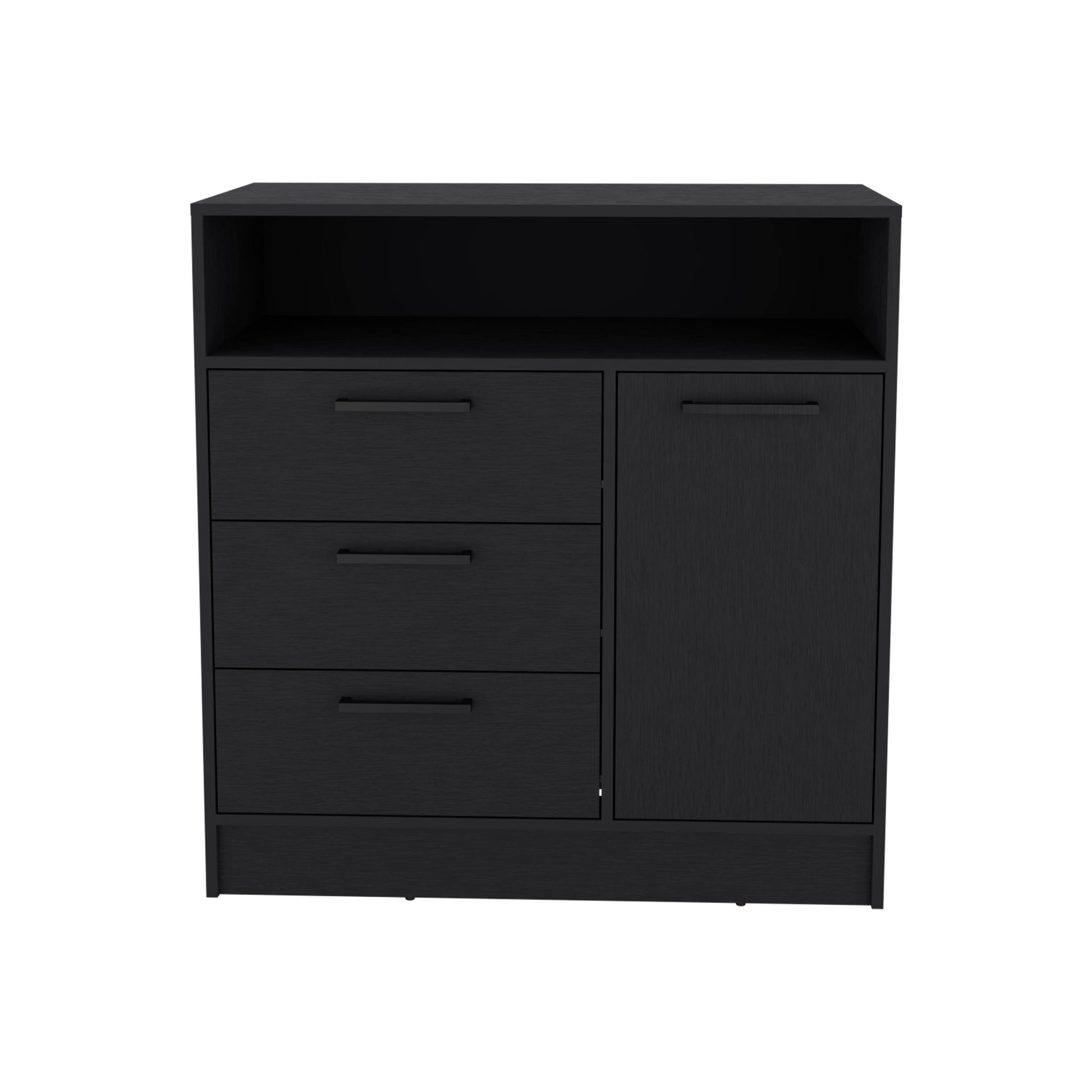 Omaha Dresser Multi Storage Compact Unit With Spacious 3 Drawers And Cabinet Black Black Particle Board