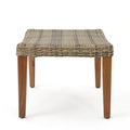 Hampton Wood Wicker Ottoman Natural Grey Metal & Wood