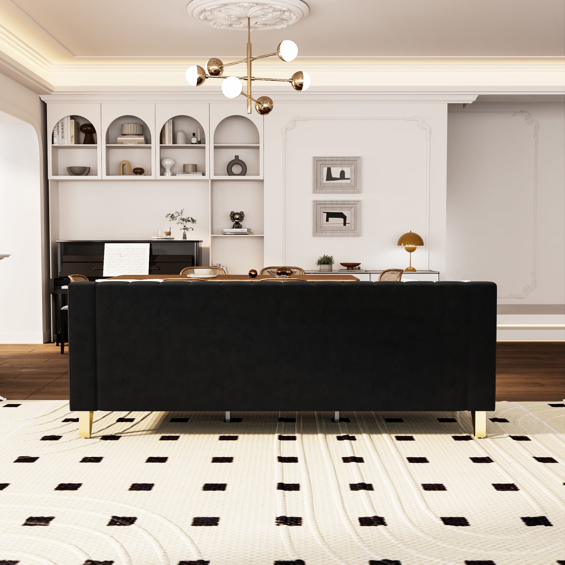 Fx P85 3S Bk 3 Seats Sofa Black Velvet 3 Seat