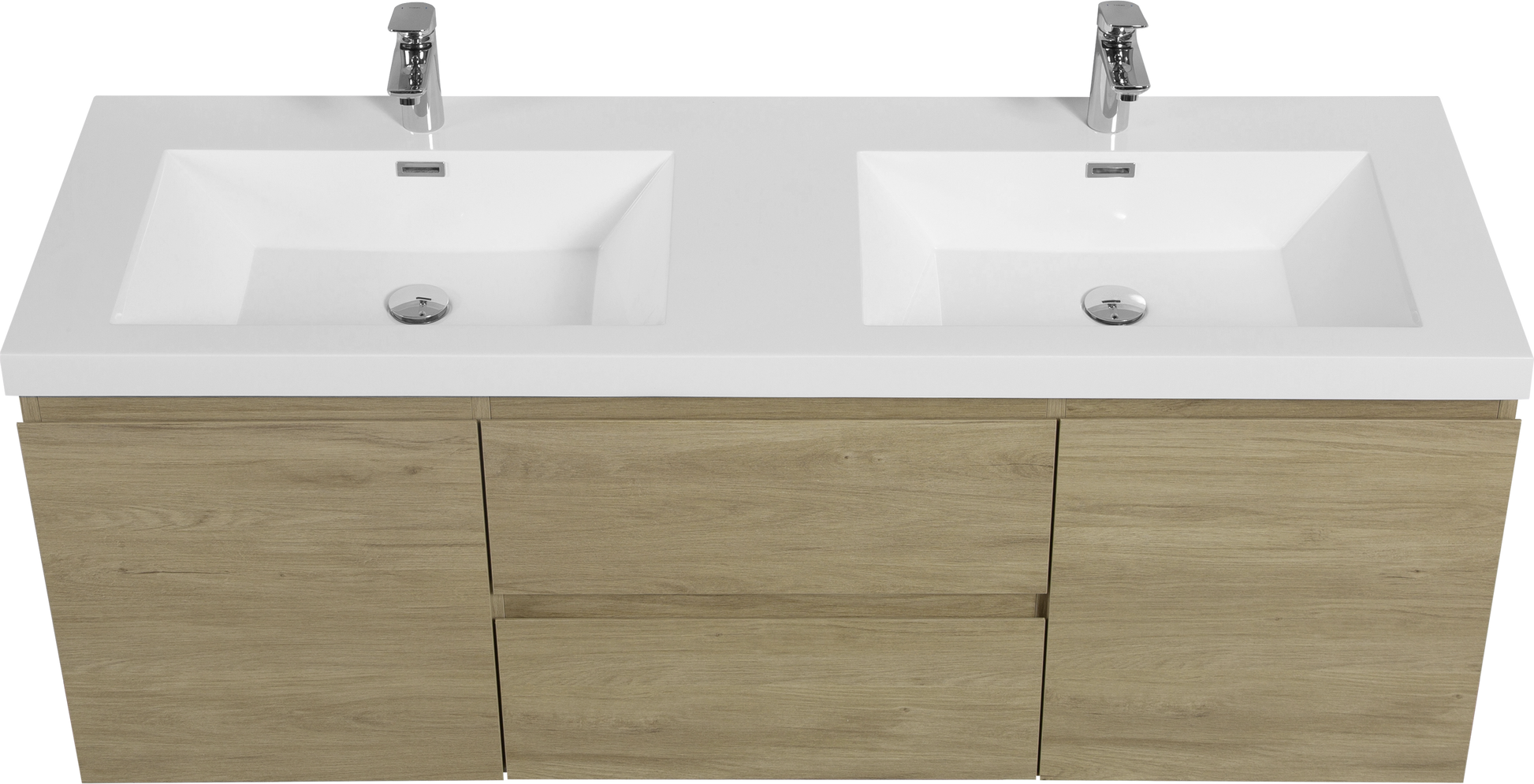 60" Floating Bathroom Vanity With Sink, Modern Wall Mounted Bathroom Storage Vanity Cabinet With Double Resin Top Basins And Soft Close Drawers, Natural Oak 24V11 60Dno 2 Oak 2 Bathroom Wall Mounted