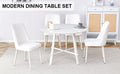 Table And Chair Set, Mdf Desktop, White Metal Table Legs, Stable And Beautiful, Suitable For Most Styles Of Home. Modern Simple Dining Table, Comfortable Seating. White Seats 4 Mdf