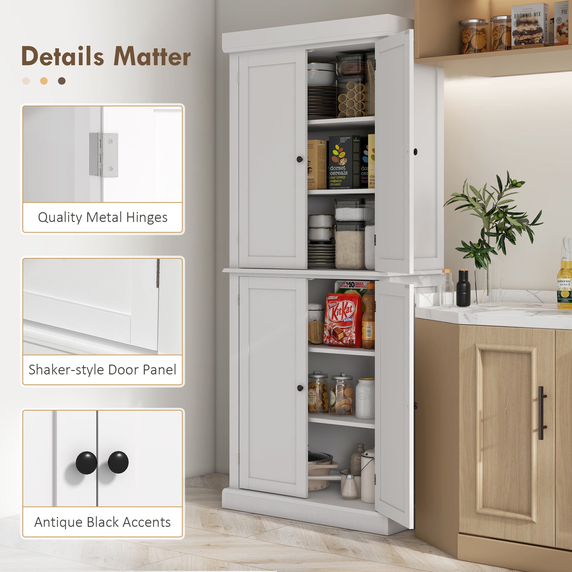 HOMCOM 72.5" Kitchen Pantry Storage Cabinet white-mdf