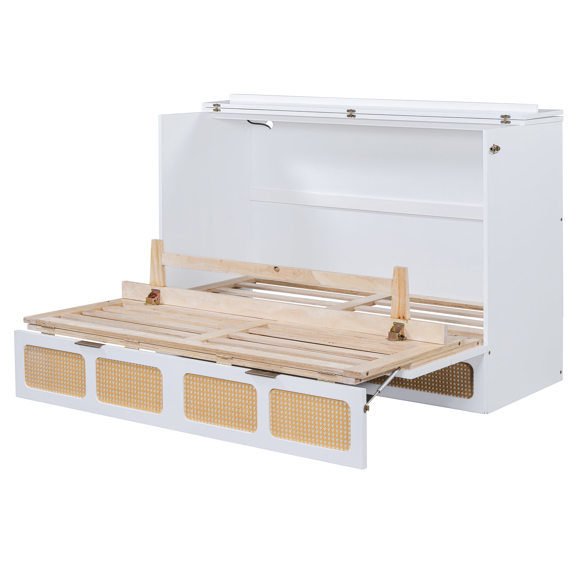 Queen Murphy Bed With Large Drawers,White Queen White Plywood