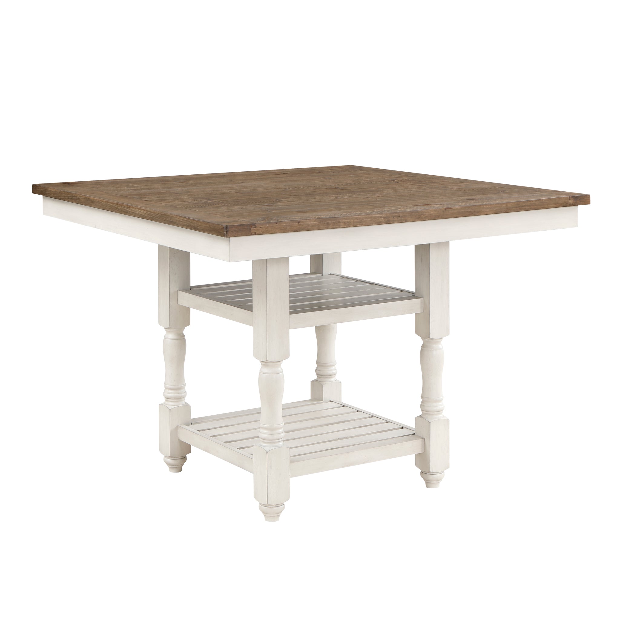 Antique White Finish And Brown Counter Height Table With Bottom Storage 1Pc Farmhouse Style Dining Kitchen Wooden Furniture Antique White,Brown Seats 4 Dining Room Farmhouse Kitchen & Dining Tables Square Wood