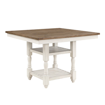 Antique White Finish And Brown Counter Height Table With Bottom Storage 1Pc Farmhouse Style Dining Kitchen Wooden Furniture Antique White,Brown Seats 4 Dining Room Farmhouse Kitchen & Dining Tables Square Wood