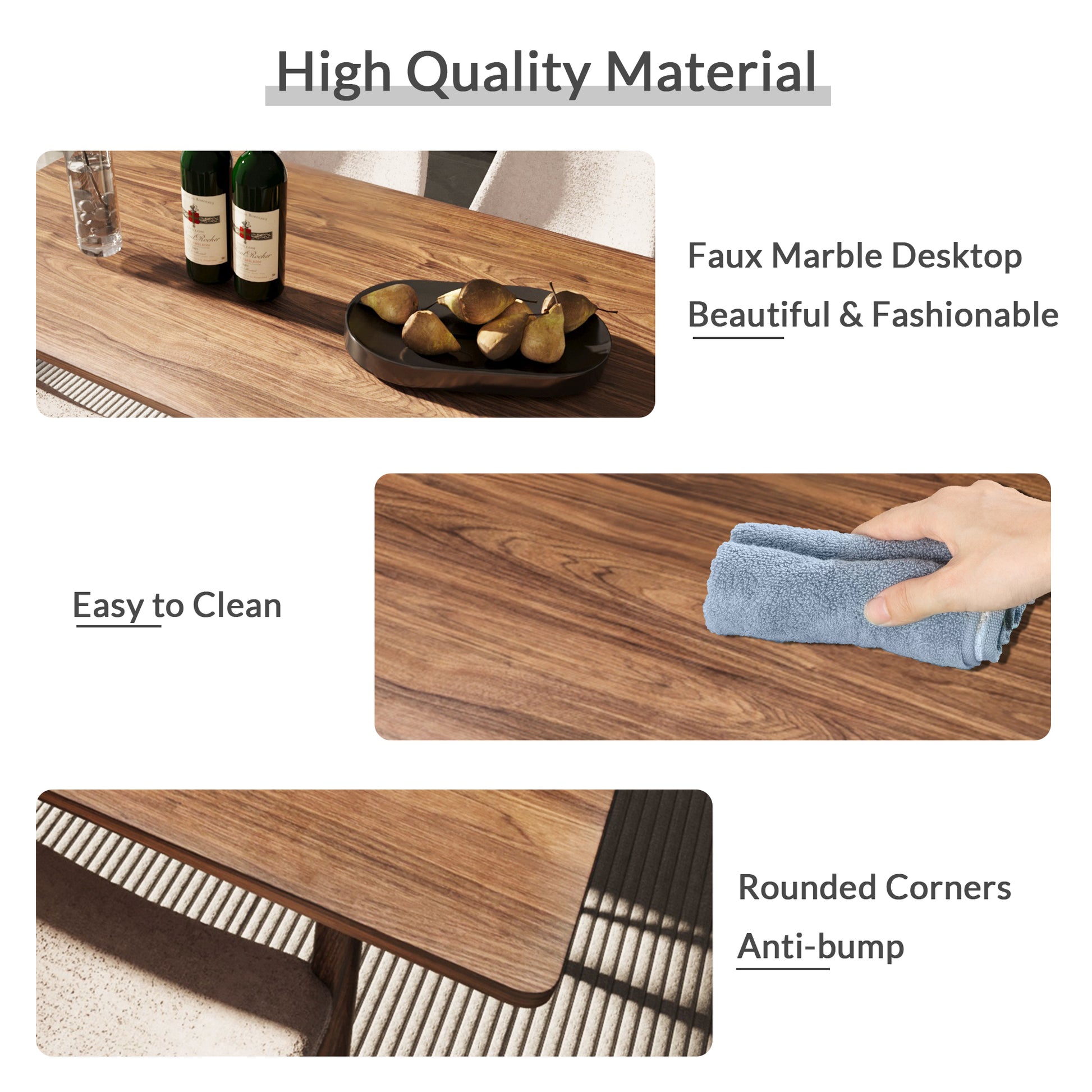 Modern Minimalist Mdf Desktop, Walnut Color Metal Legs, Small Sized Dining Table, Computer Desk, Office Desk, Kitchen Table, For 6 Seat.Suitable For Kitchen, Dining Room, Living Room Walnut Seats 4 Kitchen Round Mdf