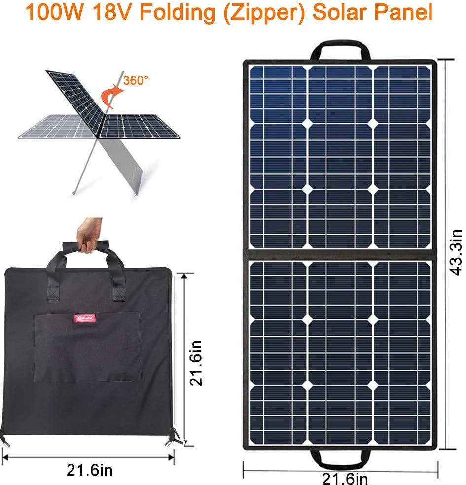 100W 18V Portable Solar Panel Black Metal