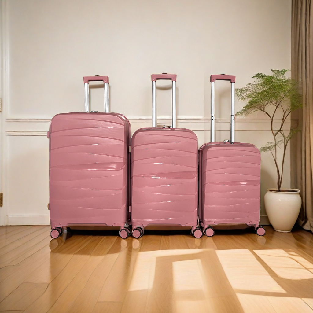 Hardside Luggage Sets 3 Pieces, Expandable Luggages Spinner Suitcase With Tsa Lock Lightweight Carry On Luggage 20Inch 24Inch 28Inch Rose Gold Polypropylene