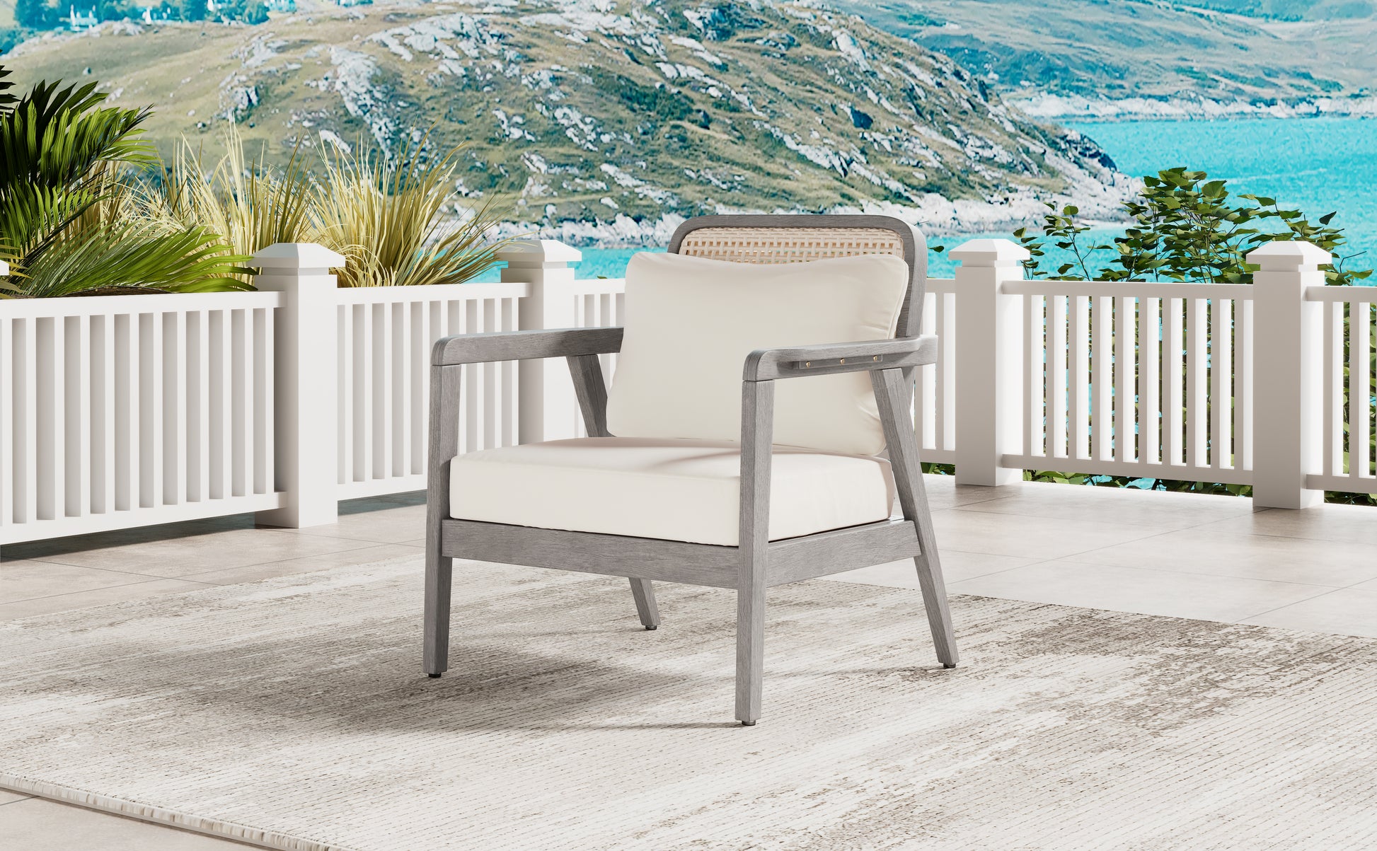 Outdoor Acacia Wood Patio Club Chair, Patio Furniture,Waterproof Thick Cushion Deep Seating For Porch, Garden, Backyard, Balcony, Weight Capacity 400Lbs, Light Gray Finish, Cream Cushion Yes Deep Seating Light Gray Garden & Outdoor Foam Acacia Wood